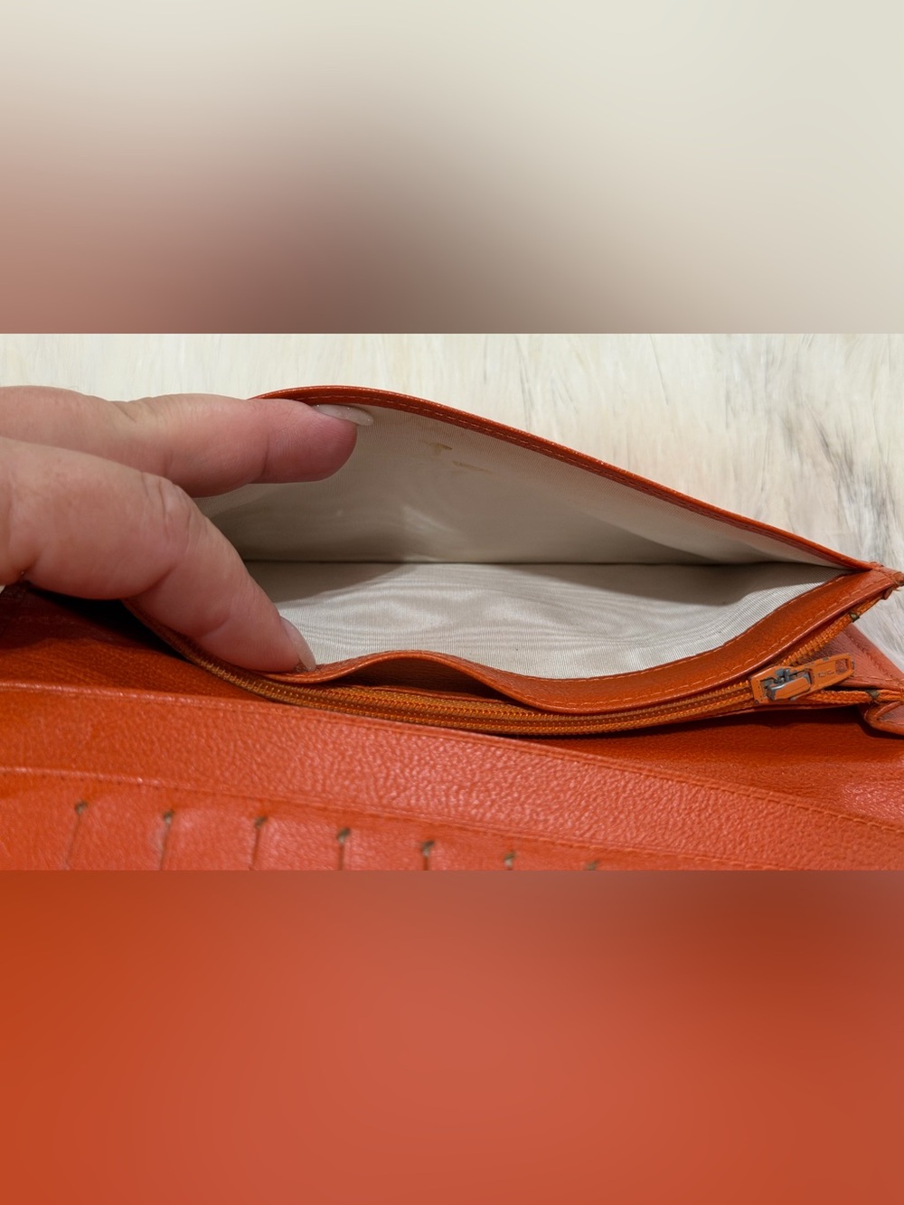 CHANEL Orange Calfskin Leather Bi Fold Long Slim Wallet W/ AUTHENTICITY CARD EUC - Picture 11 of 16
